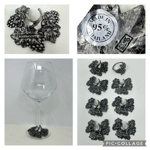 Rosemount Wine Glass Skirt Collar Set of 7 and 1 Napkin Ring Pewter Grapes